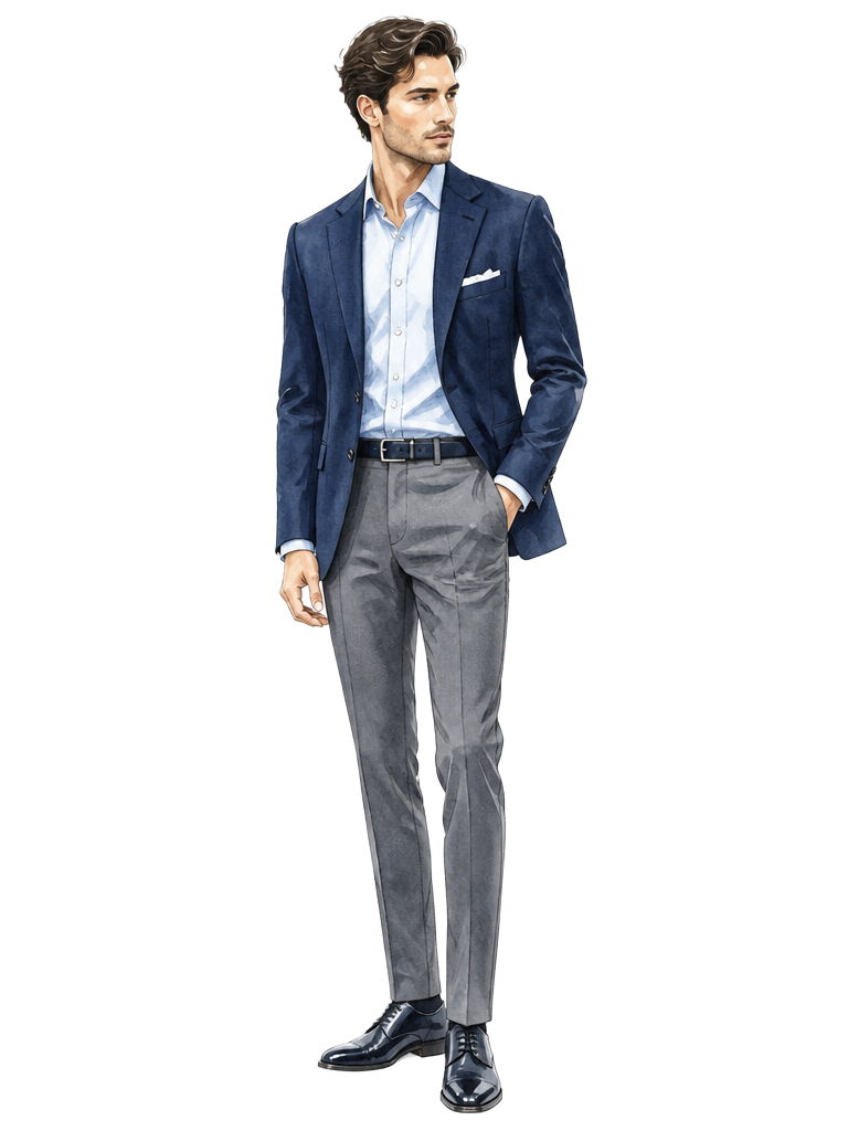 Blazer azul noche con camisa azul claro semiformal para hombre